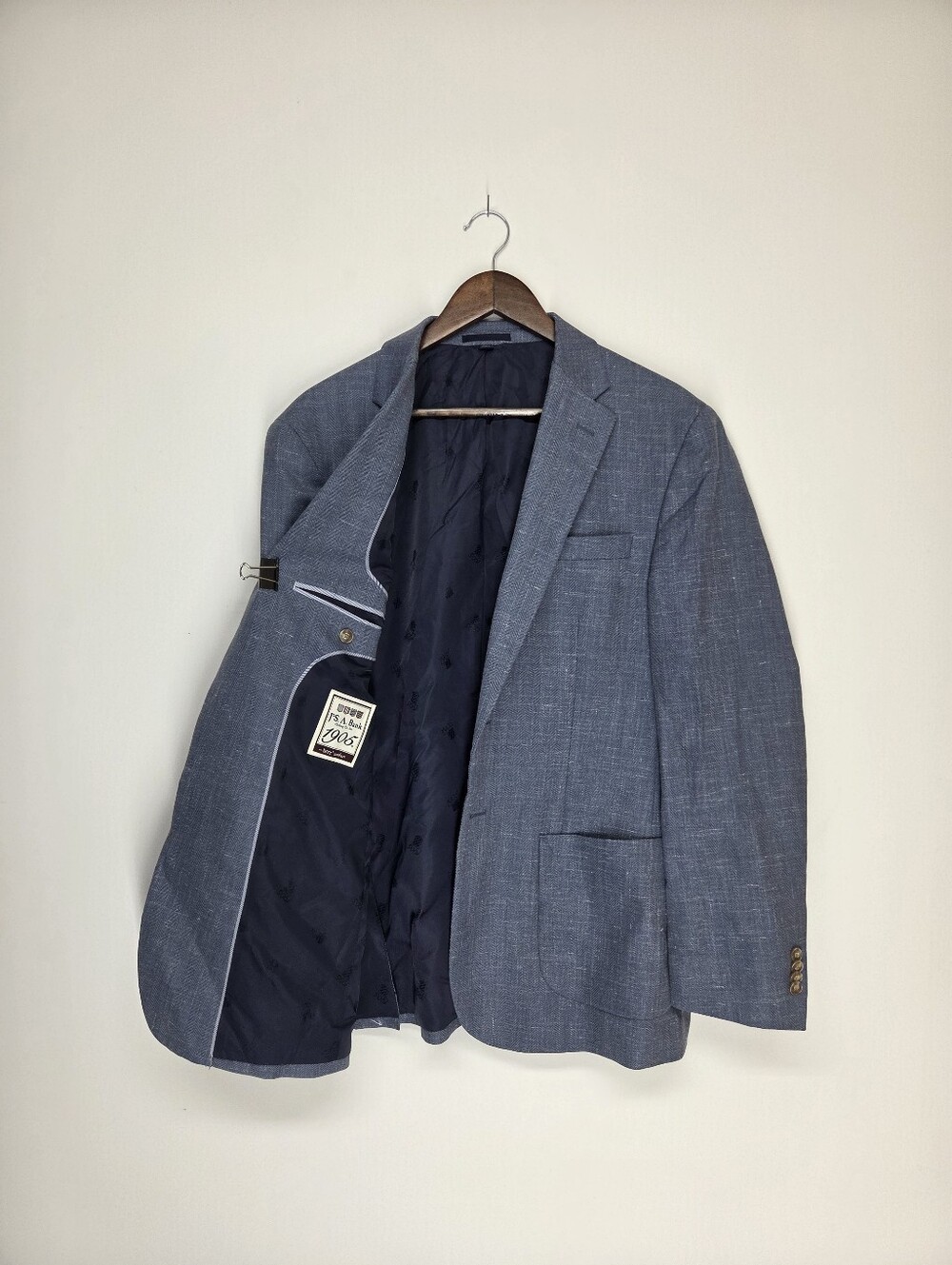 JoS A Bank 1905 Sport Coat Mens 42R Blue Herringbone Wool Silk Linen Blend